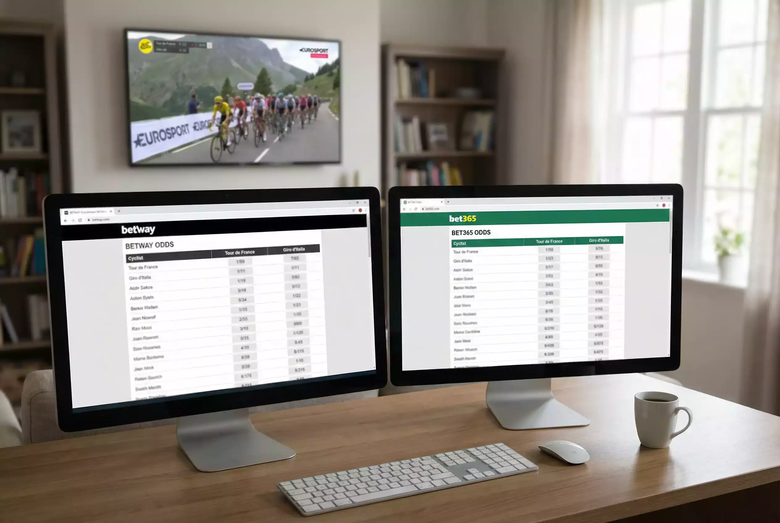 Schermo di computer con tabella comparativa di quote ciclistiche e corridori professionisti in gara